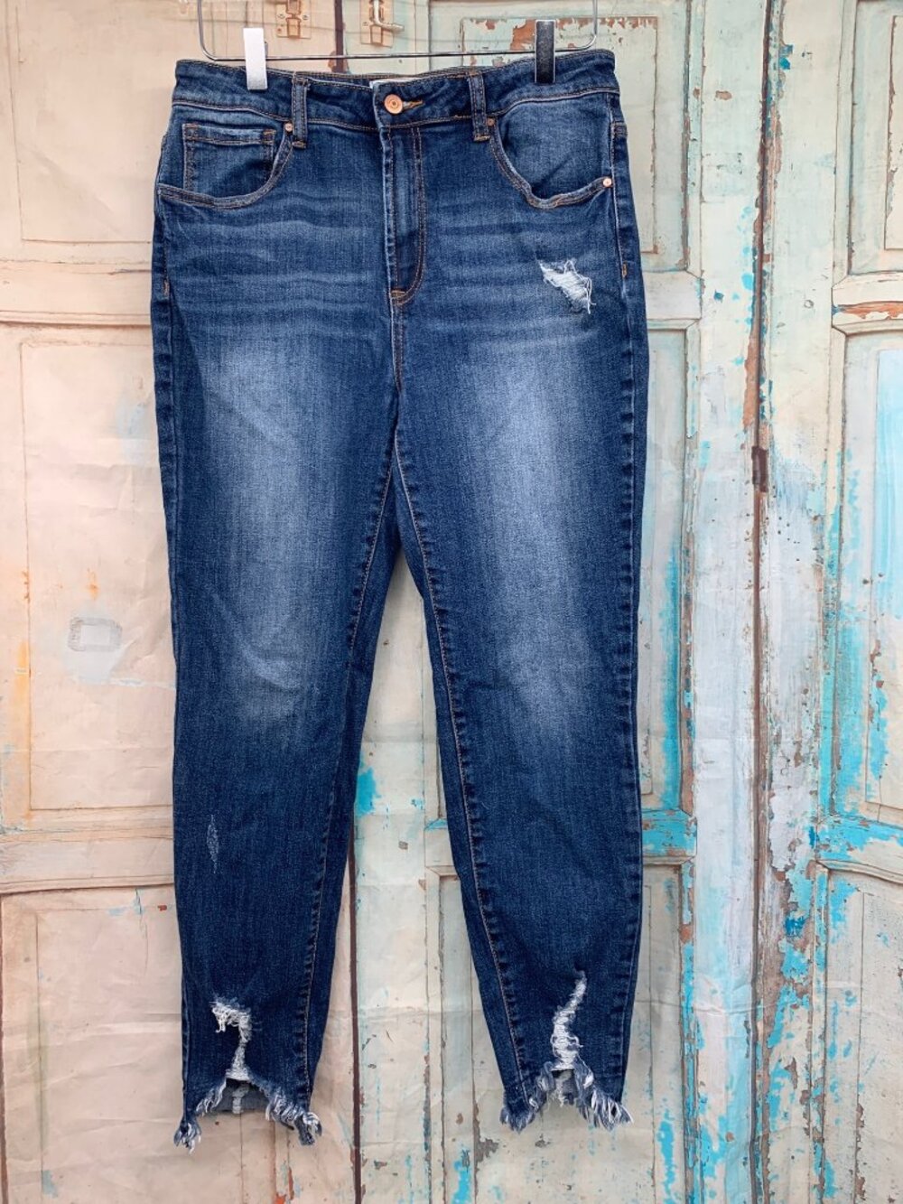 Tricot Womens Distressed High-Rise Skinny Jeans Frayed Hem Size 13/31